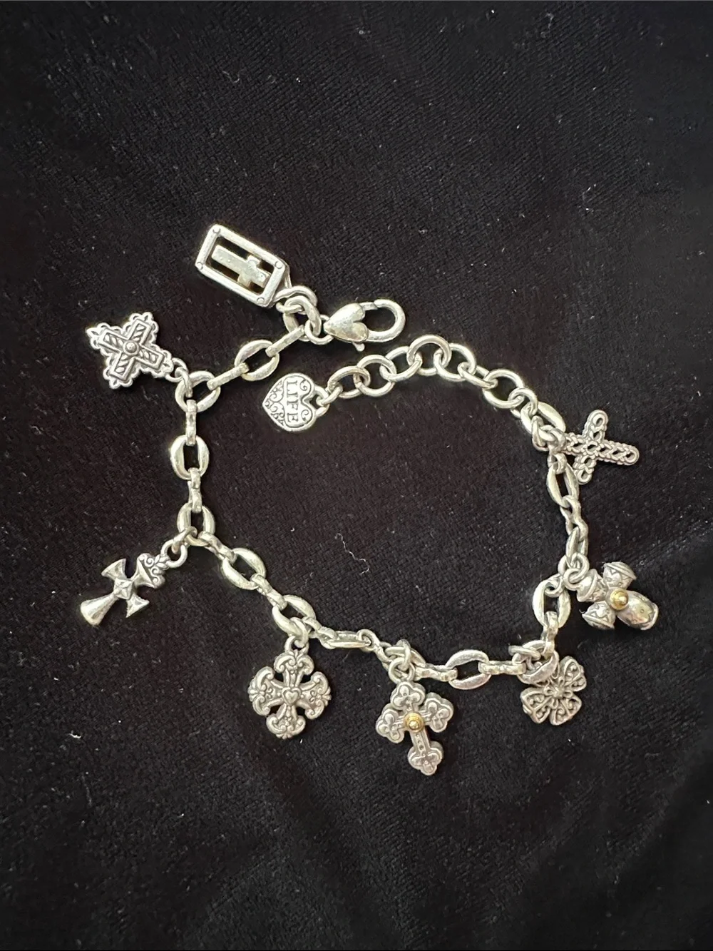 Brighton Eternity Crosses Charm Bracelet vintage Silverplate Two Tone 8.5”
